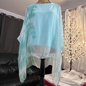 Ethereal, Artsy Mint Green Women's Chiffon Silk Flowing Top from Italy Size Sm